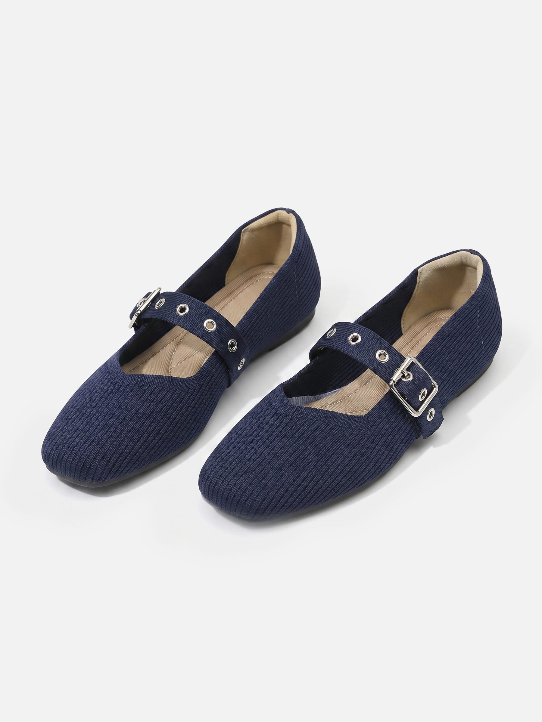 Ballerines Mary Jane Femme en Maille à Bride Oeillets