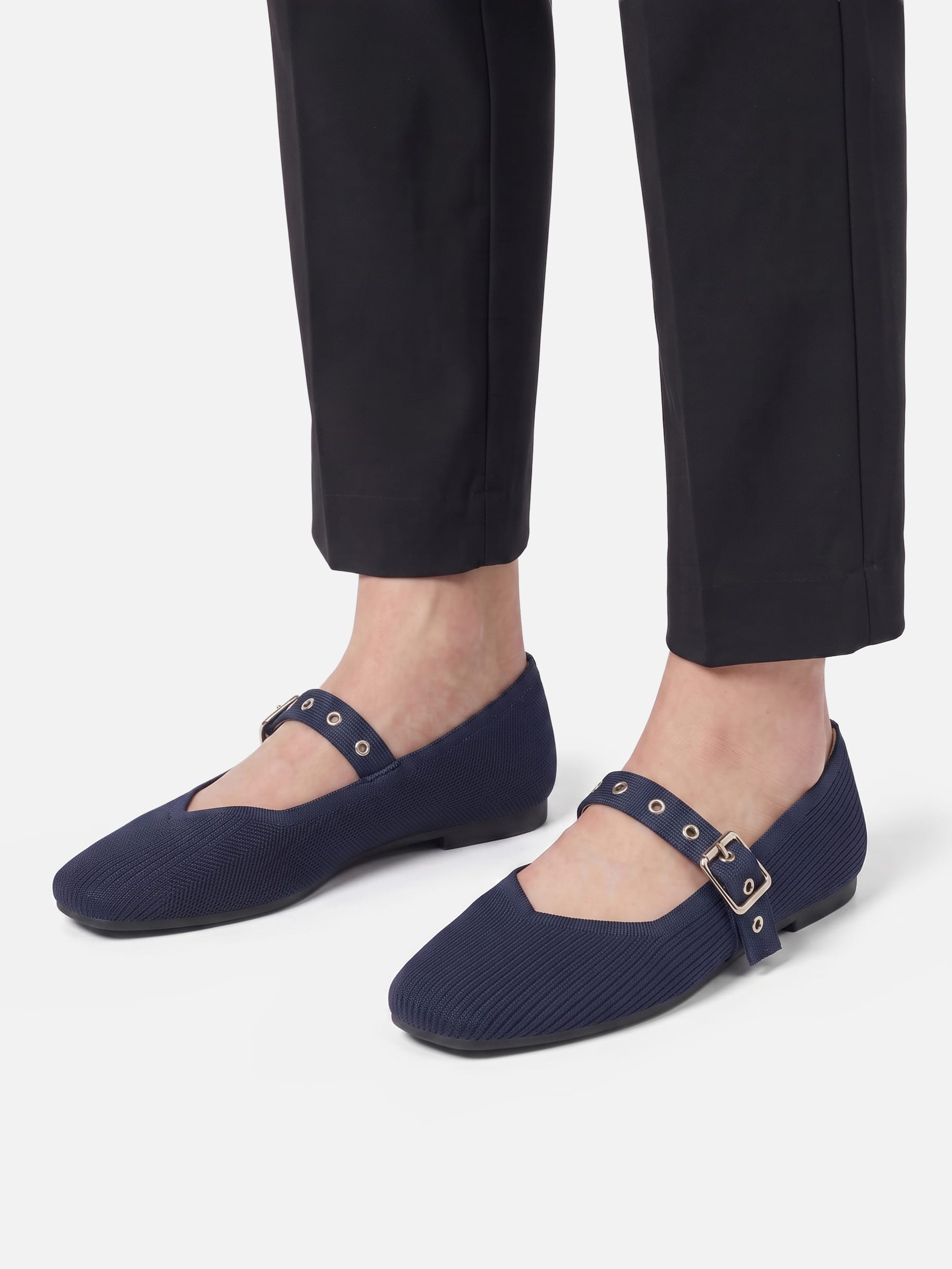 Ballerines Mary Jane Femme en Maille à Bride Oeillets