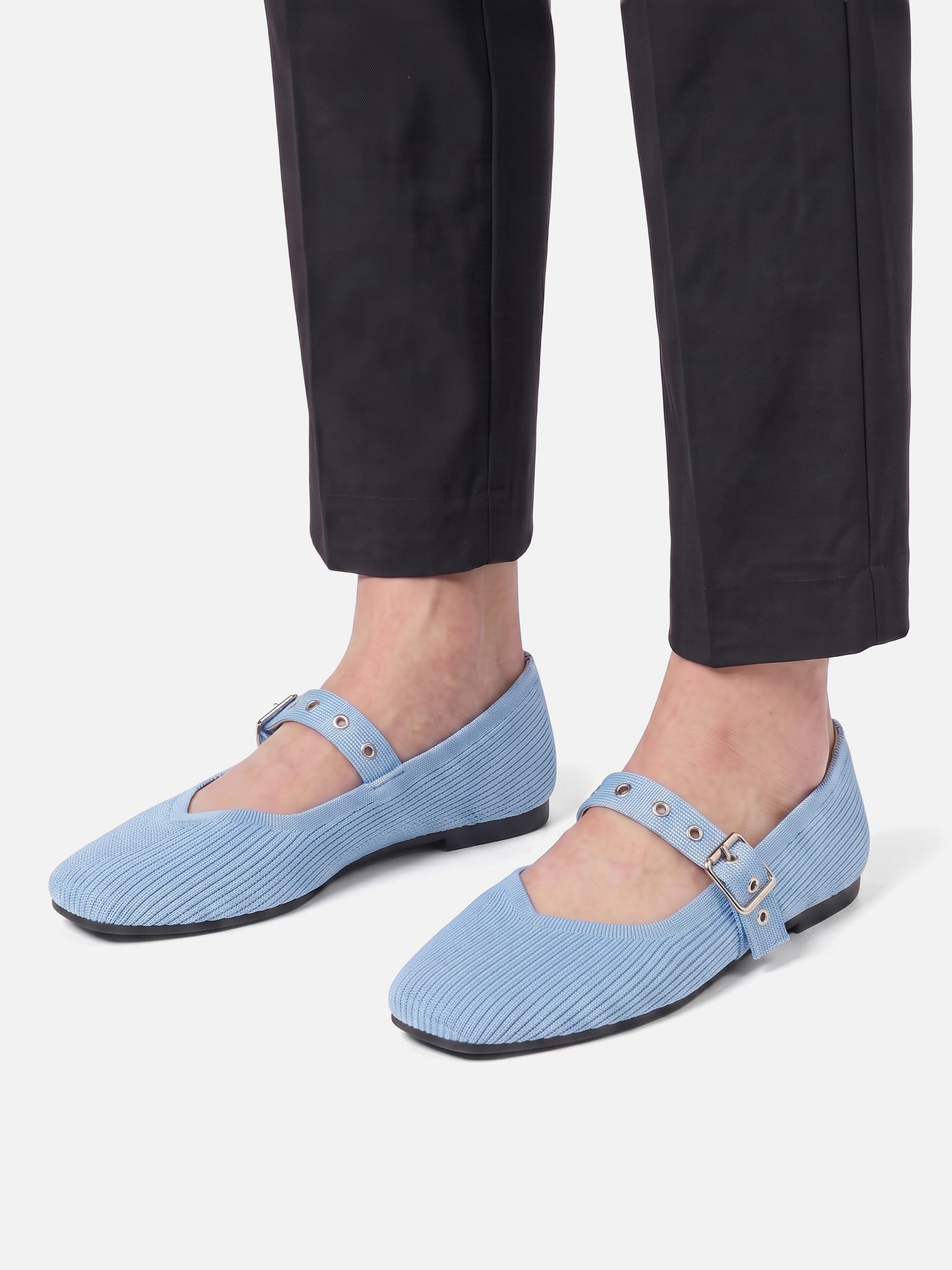Ballerines Mary Jane Femme en Maille à Bride Oeillets