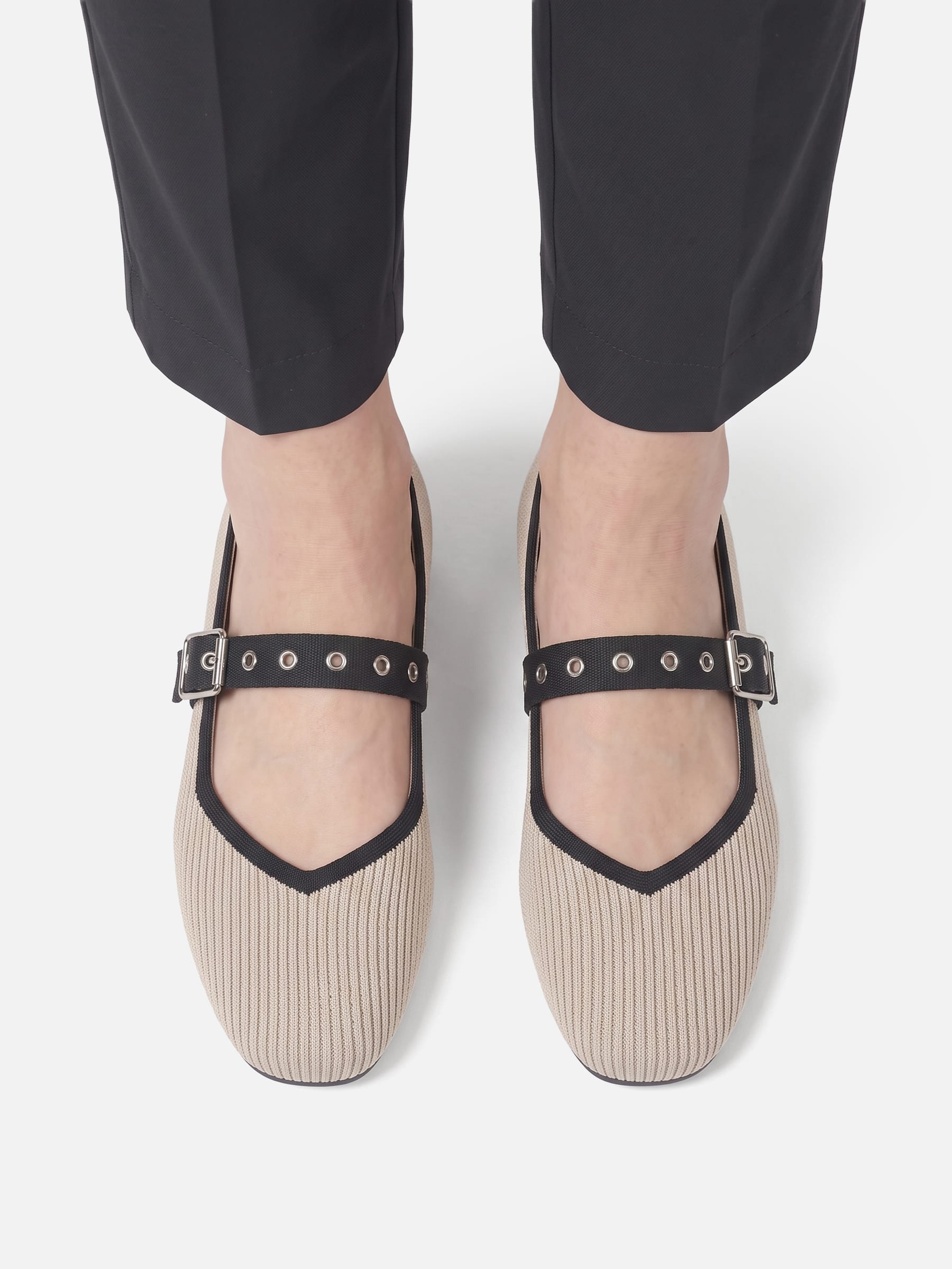 Ballerines Mary Jane Femme en Maille à Bride Oeillets