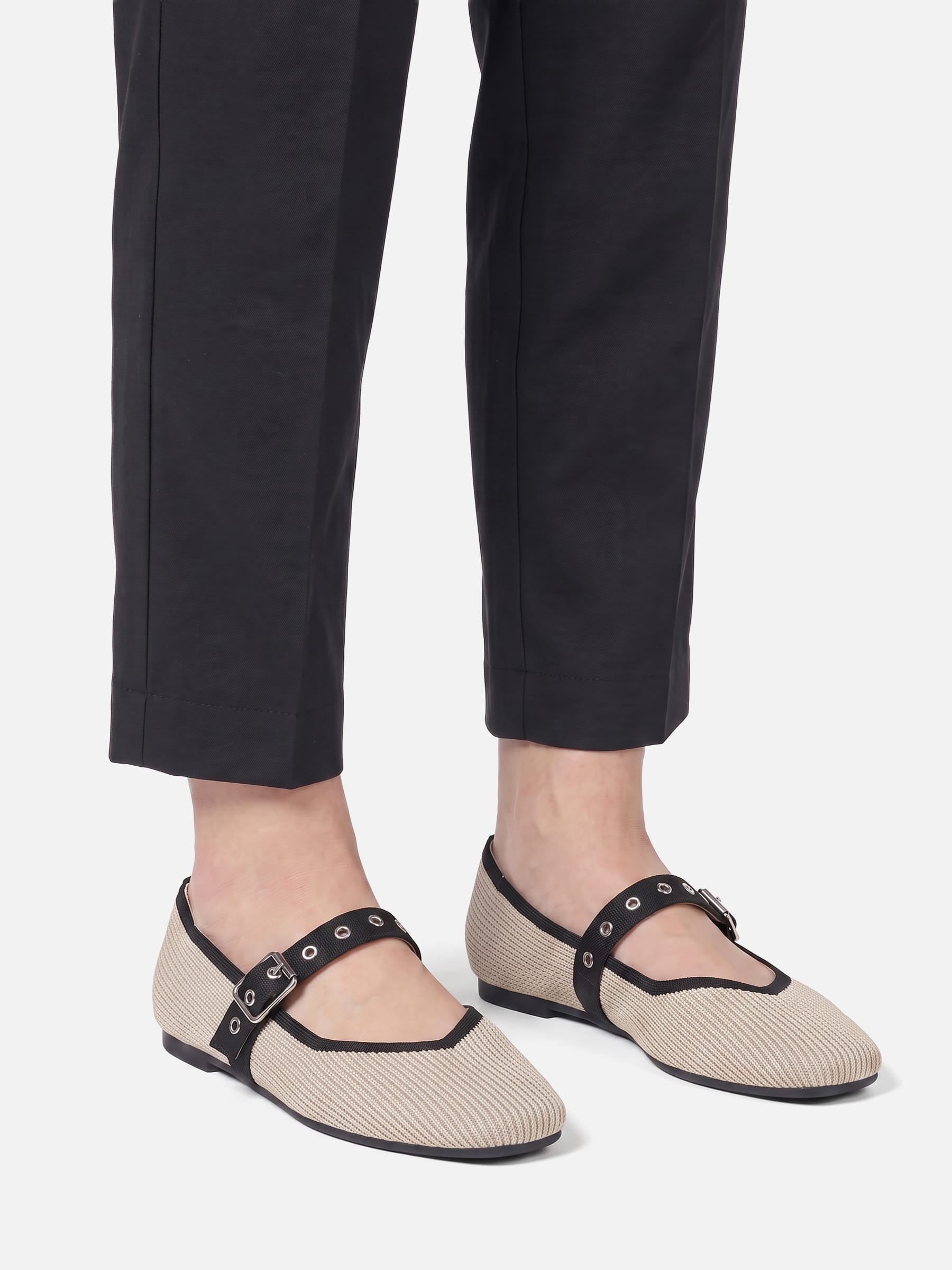 Ballerines Mary Jane Femme en Maille à Bride Oeillets