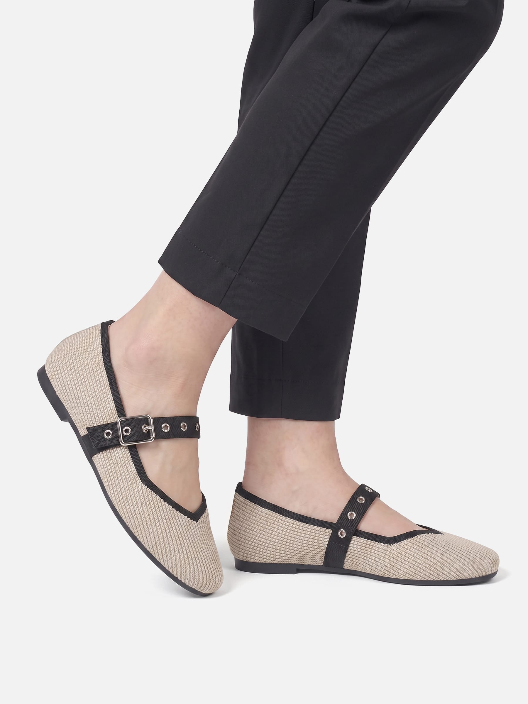 Ballerines Mary Jane Femme en Maille à Bride Oeillets