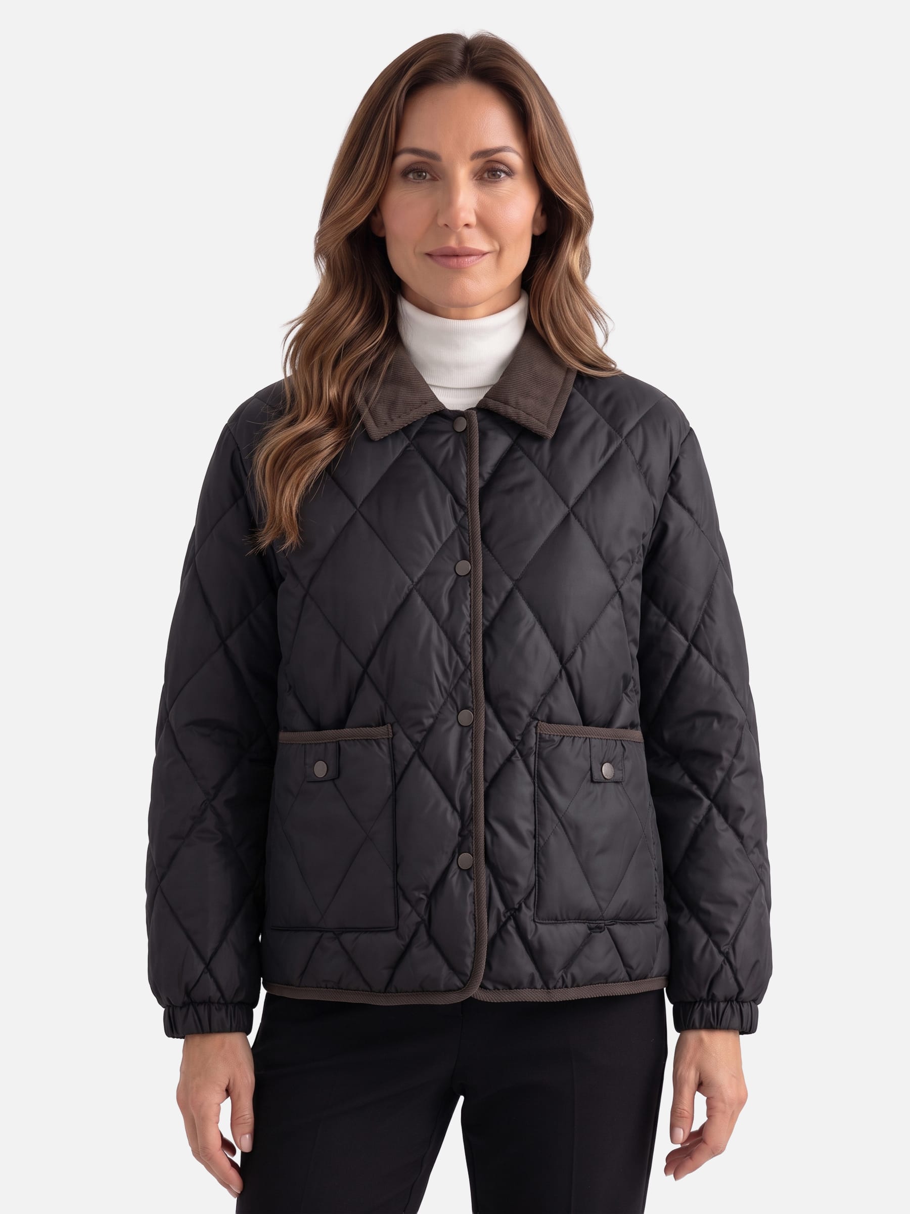 Veste Femme Matelassée Losange Col Velours Côtelé