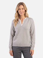 Pull Femme Maille Col V Bordé de Dentelle