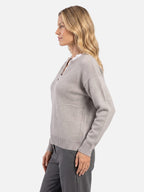 Pull Femme Maille Col V Bordé de Dentelle