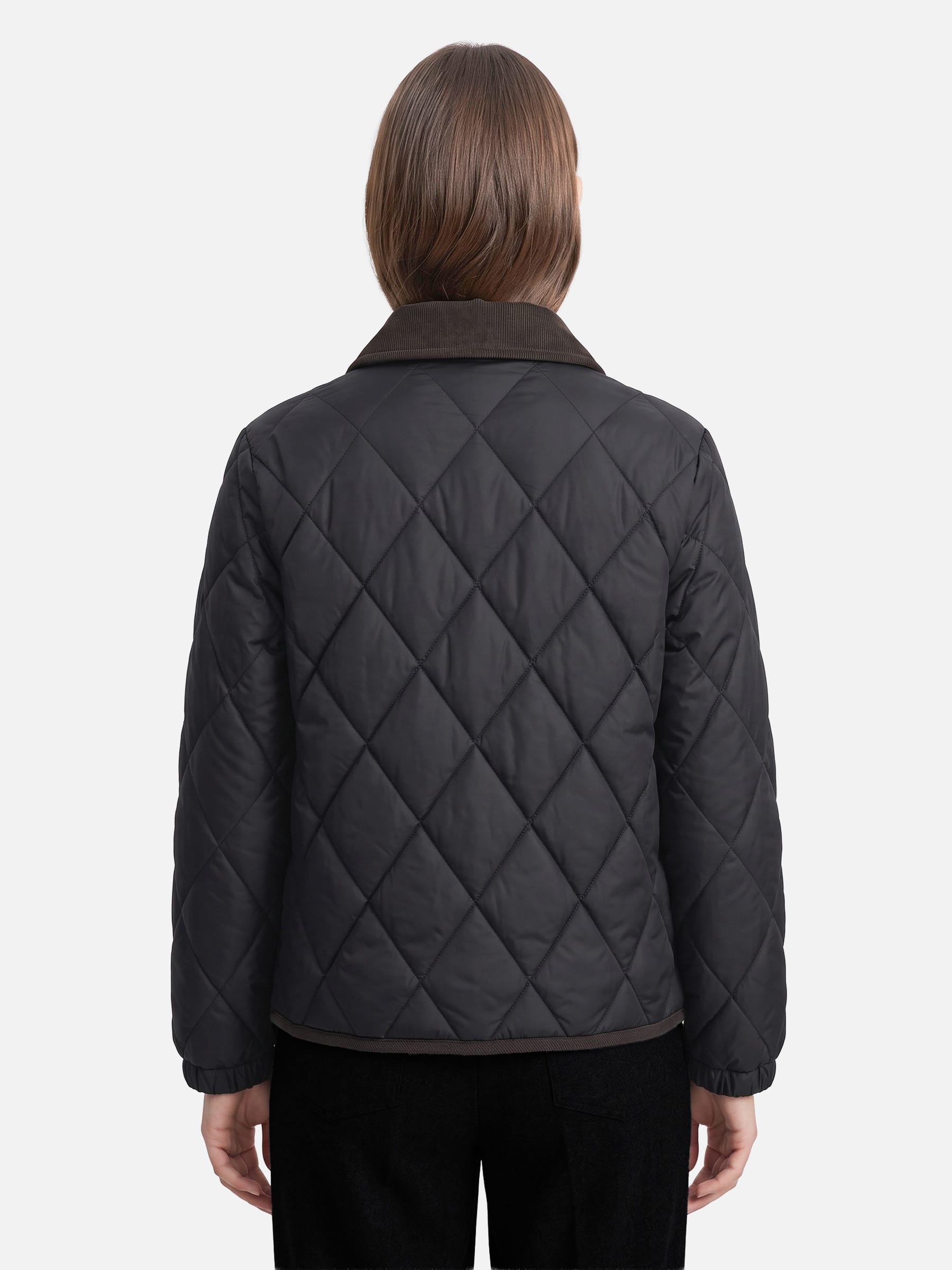 Veste Femme Matelassée Losange Col Velours Côtelé