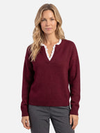 Pull Femme Maille Col V Bordé de Dentelle