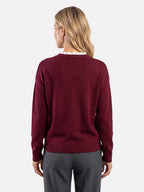 Pull Femme Maille Col V Bordé de Dentelle