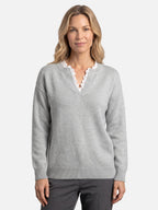 Pull Femme Maille Col V Bordé de Dentelle