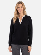 Pull Femme Maille Col V Bordé de Dentelle