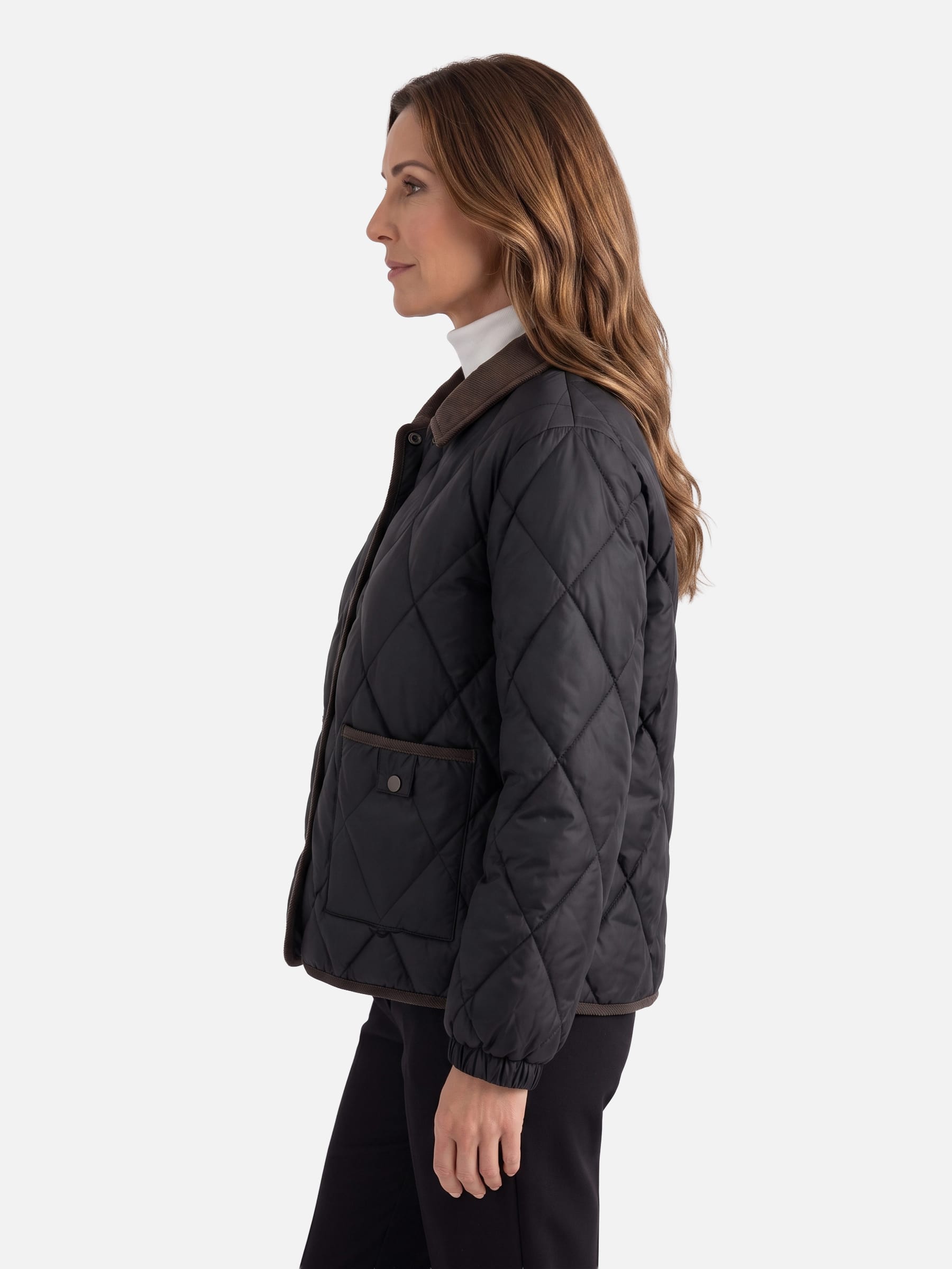 Veste Femme Matelassée Losange Col Velours Côtelé