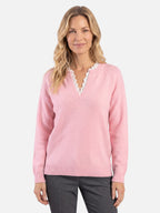 Pull Femme Maille Col V Bordé de Dentelle