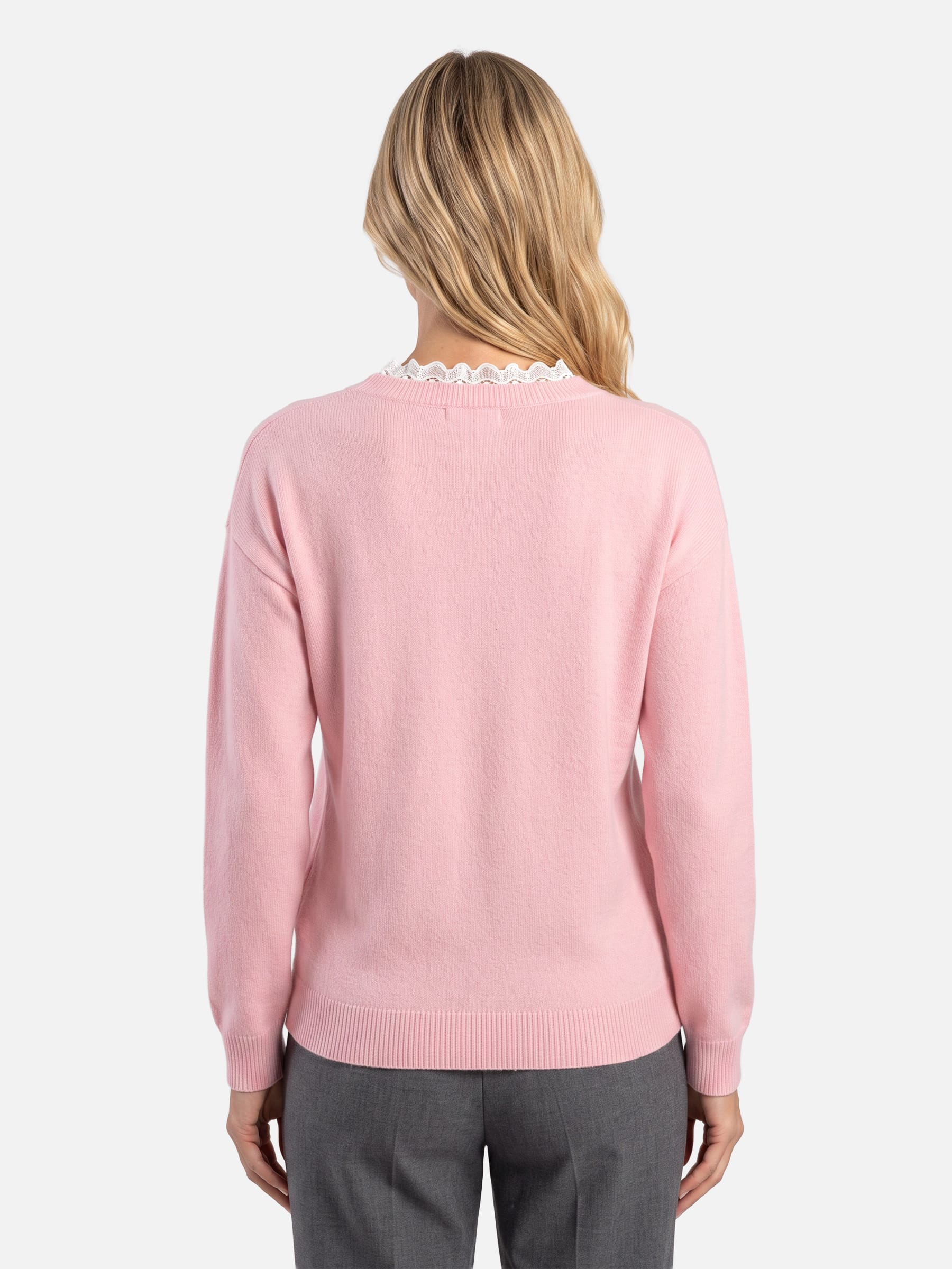 Pull Femme Maille Col V Bordé de Dentelle