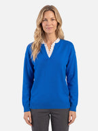 Pull Femme Maille Col V Bordé de Dentelle