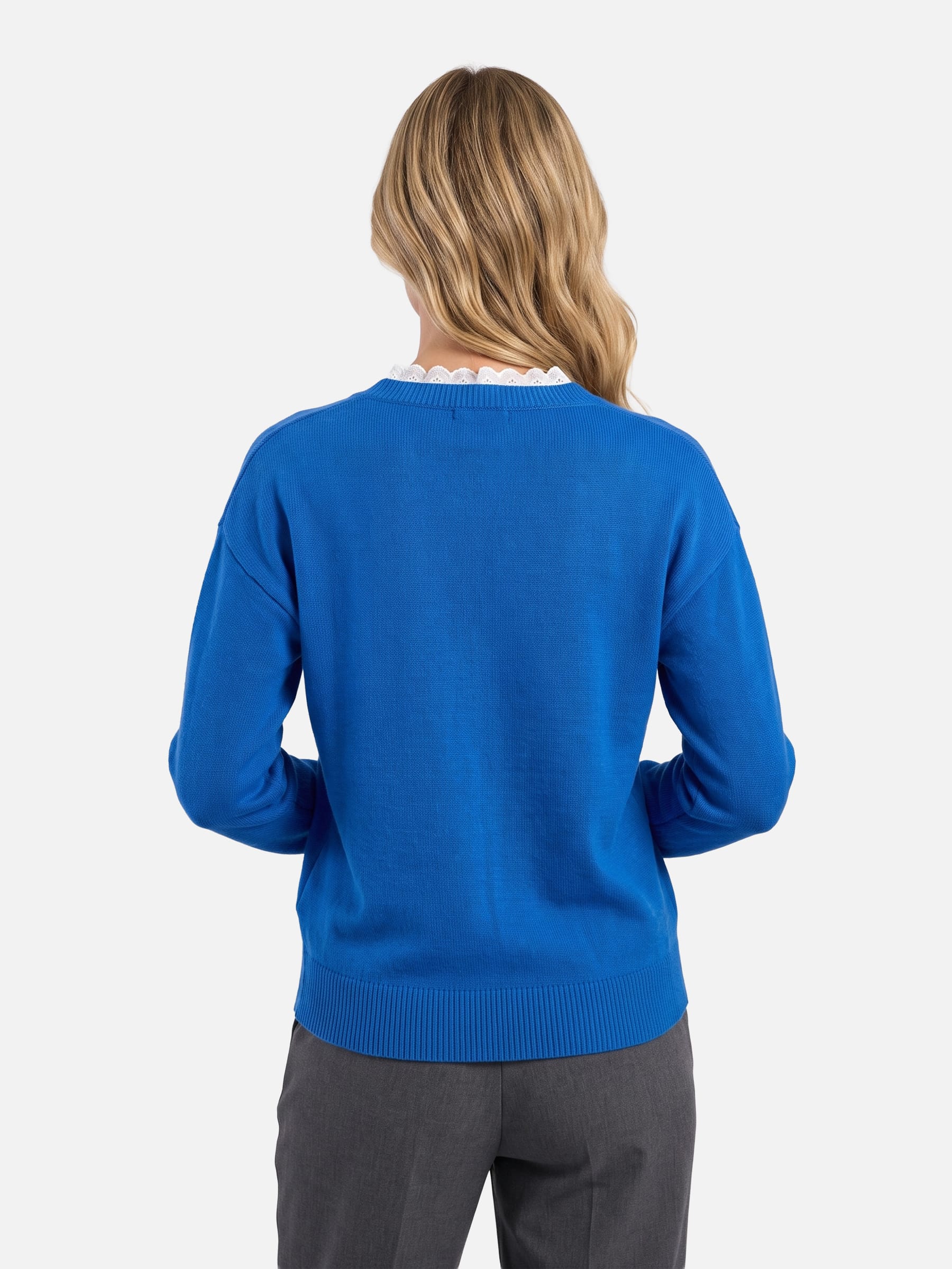 Pull Femme Maille Col V Bordé de Dentelle