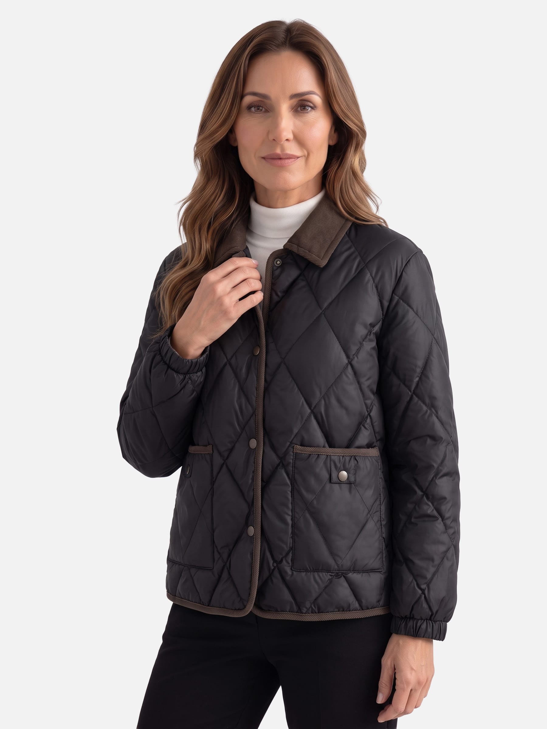 Veste Femme Matelassée Losange Col Velours Côtelé