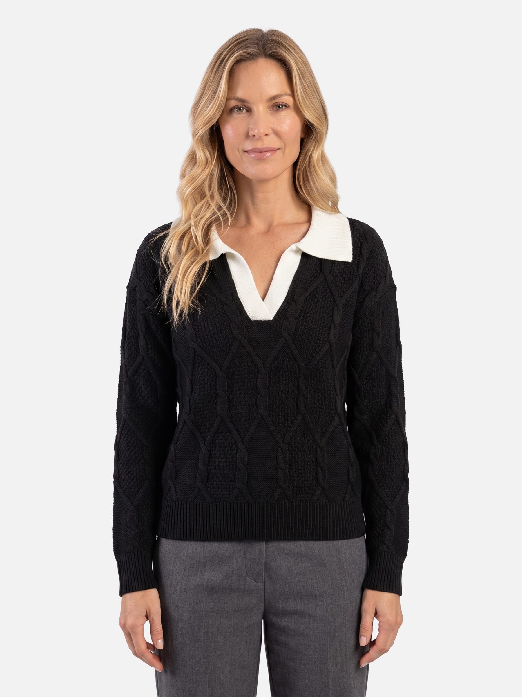 Women's Cable Knit Collared Jumper