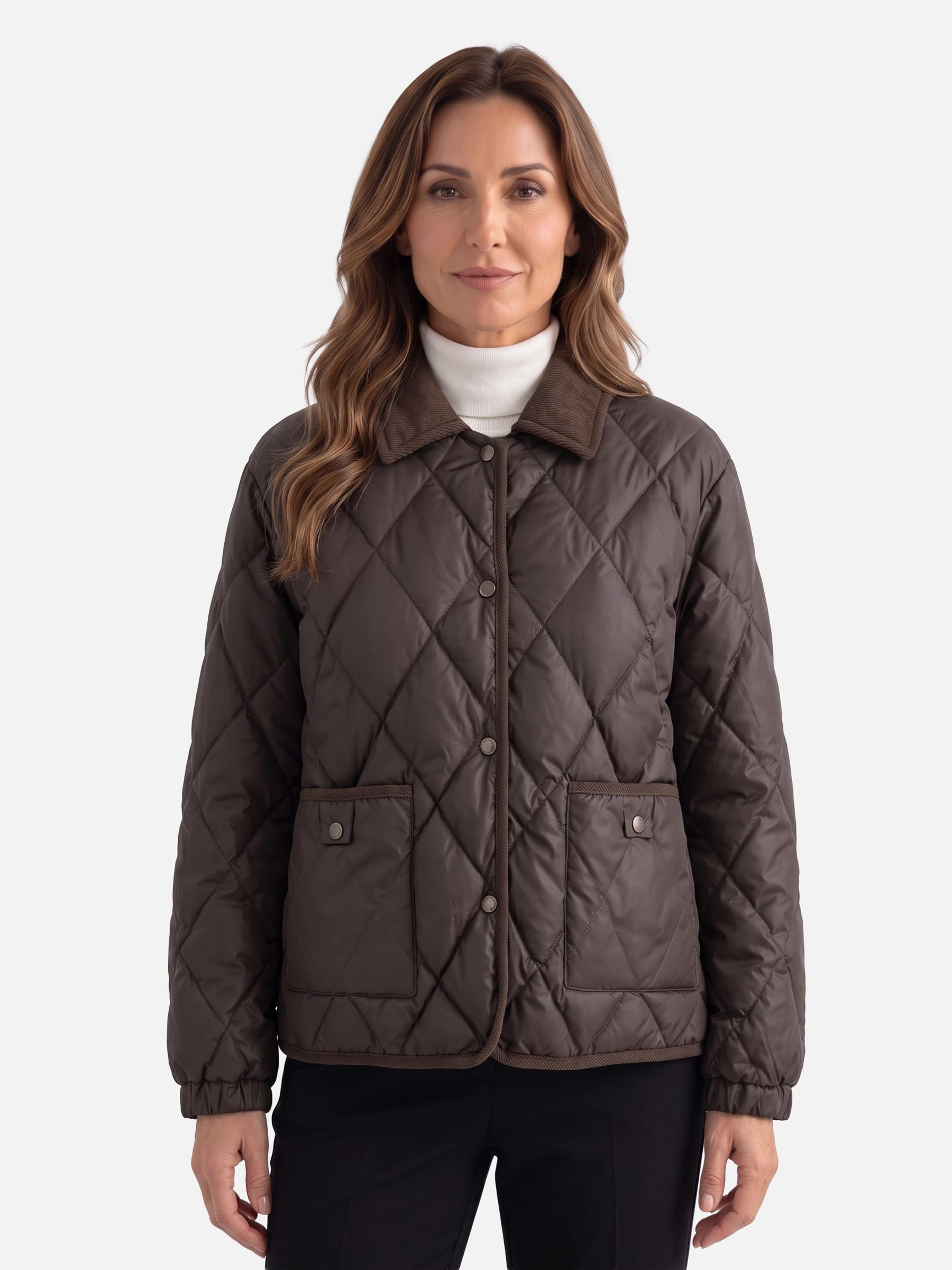 Veste Femme Matelassée Losange Col Velours Côtelé