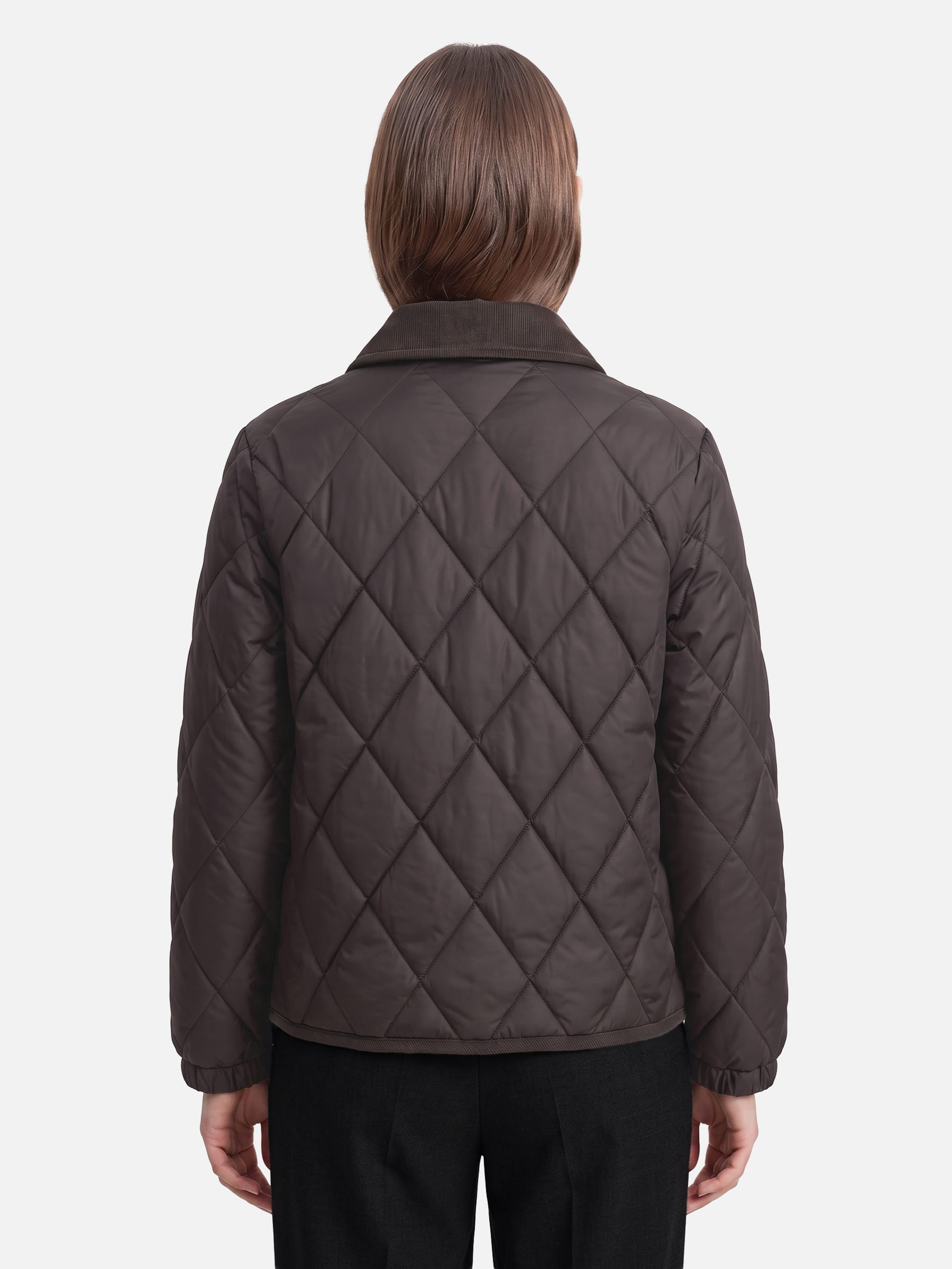 Veste Femme Matelassée Losange Col Velours Côtelé
