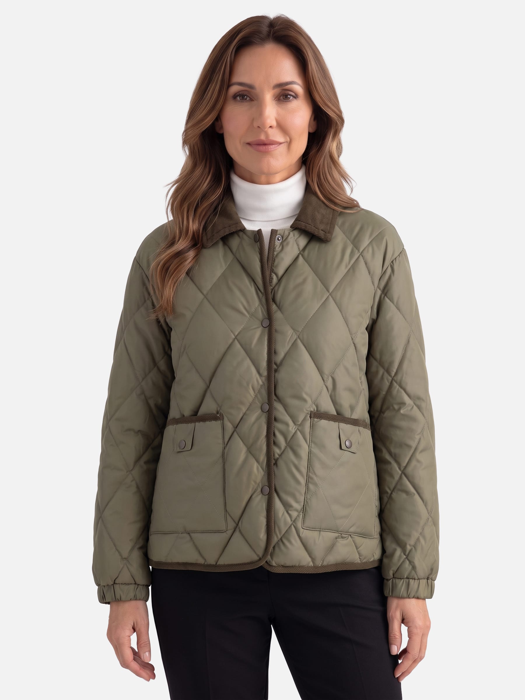 Veste Femme Matelassée Losange Col Velours Côtelé