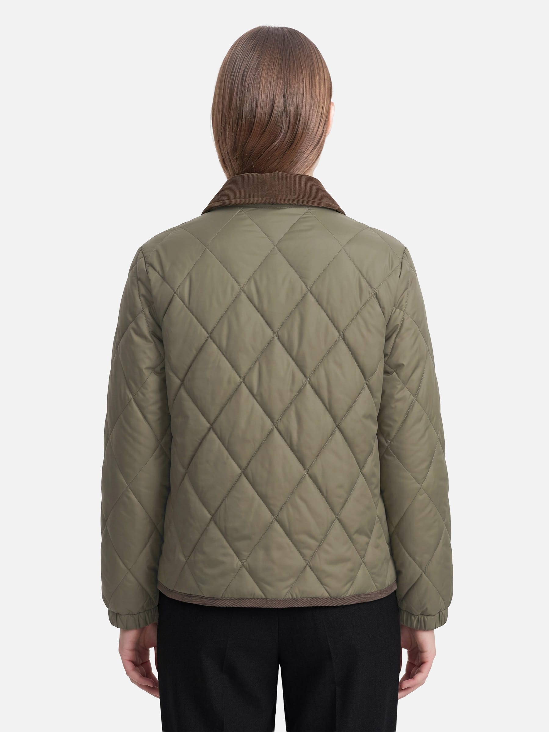 Veste Femme Matelassée Losange Col Velours Côtelé