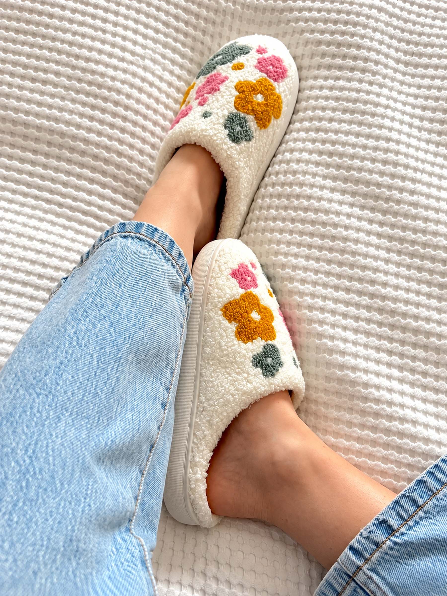 Chaussons Femme Fleuris Sherpa