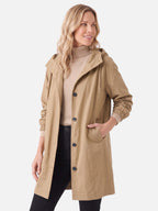 Manteau long imperméable pour femme avec capuche et poches