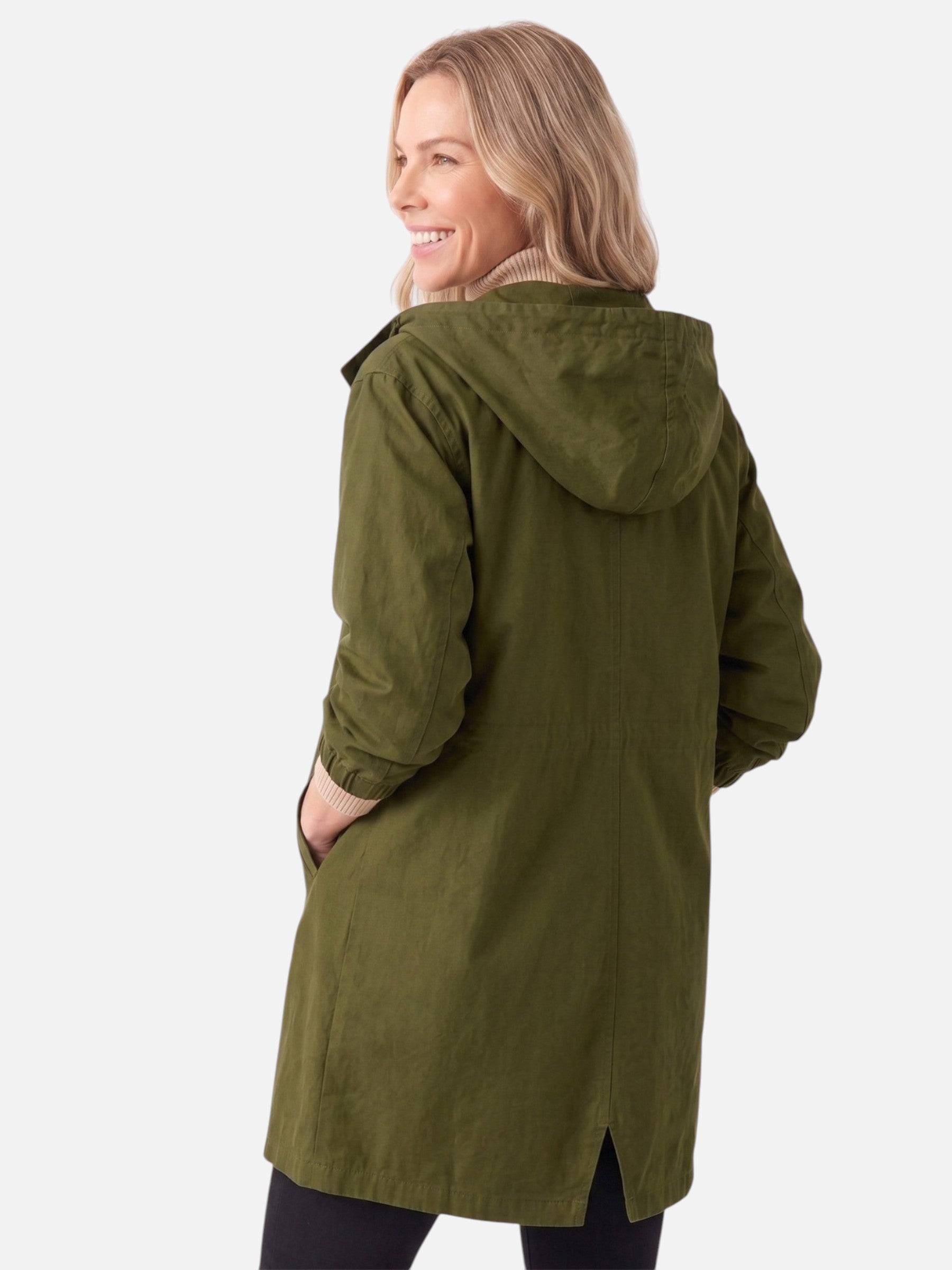 Manteau long imperméable pour femme avec capuche et poches