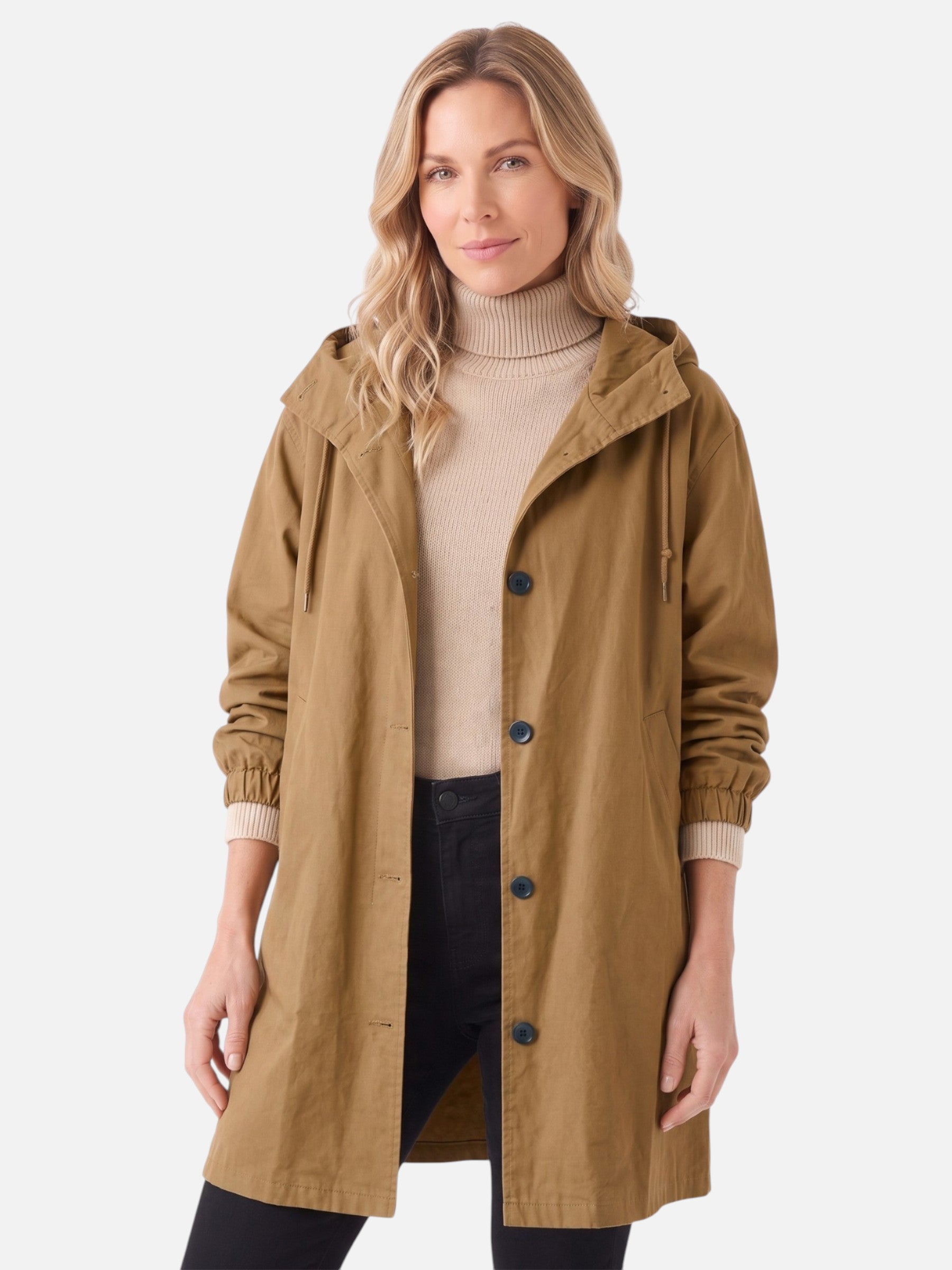 Manteau long imperméable pour femme avec capuche et poches