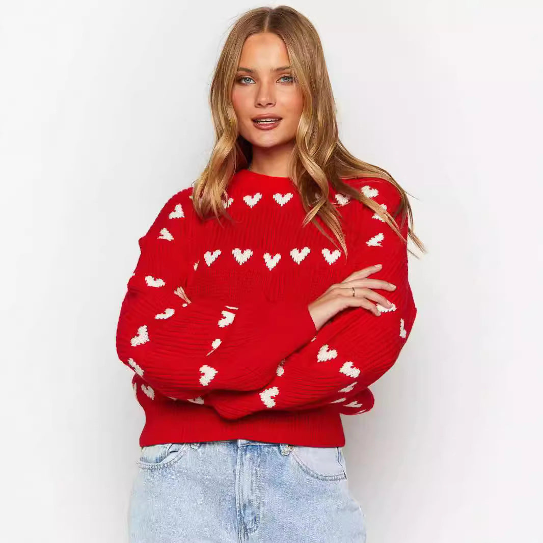 Pull en tricot à motif de cœur pour femmes