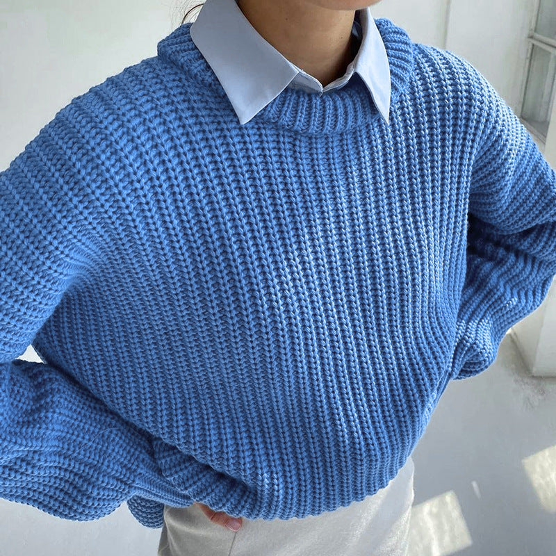 Pull à manches longues en maille épaisse pour femmes