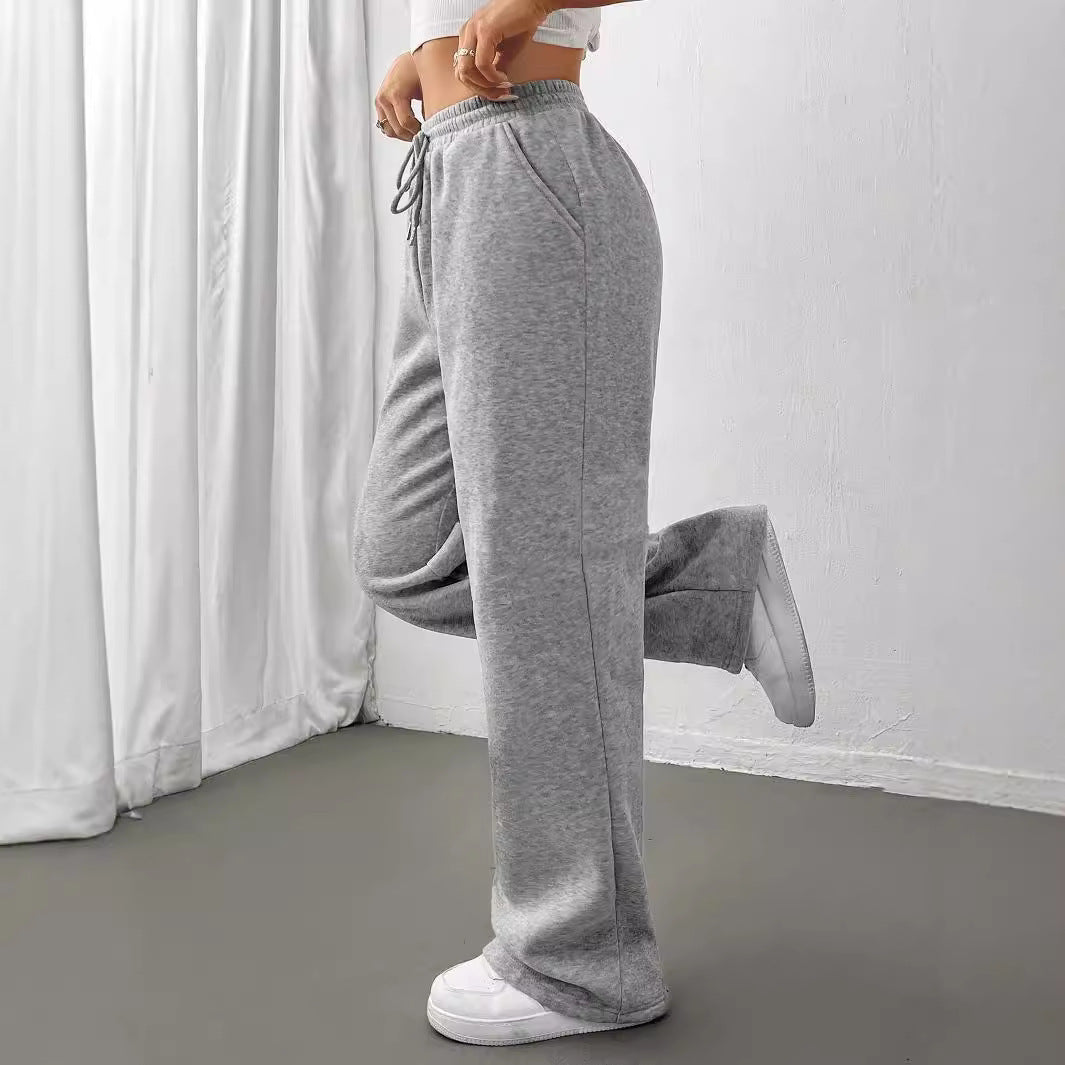 Pantalon confort à taille haute et jambe large avec cordon de serrage pour femmes