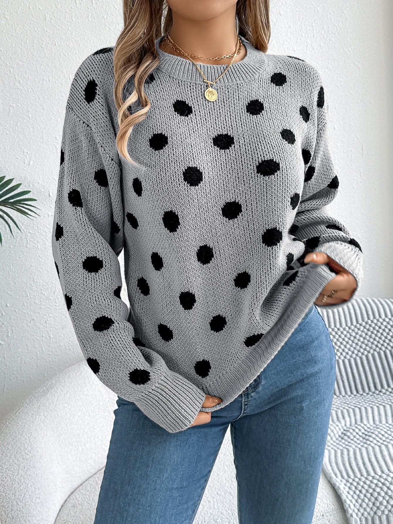 Pull décontracté à pois pour femmes