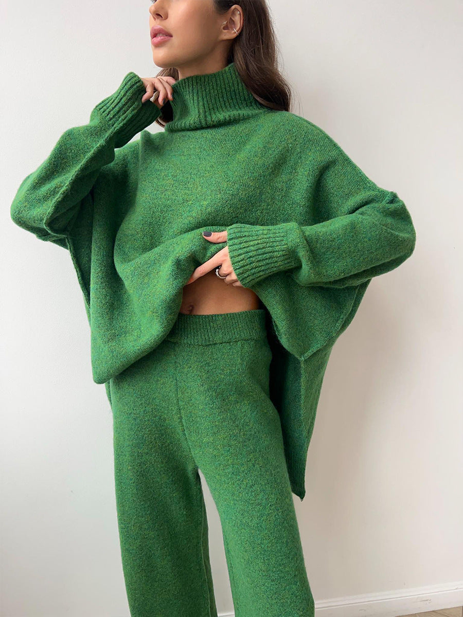 Ensemble pull à col roulé tricoté pour femme