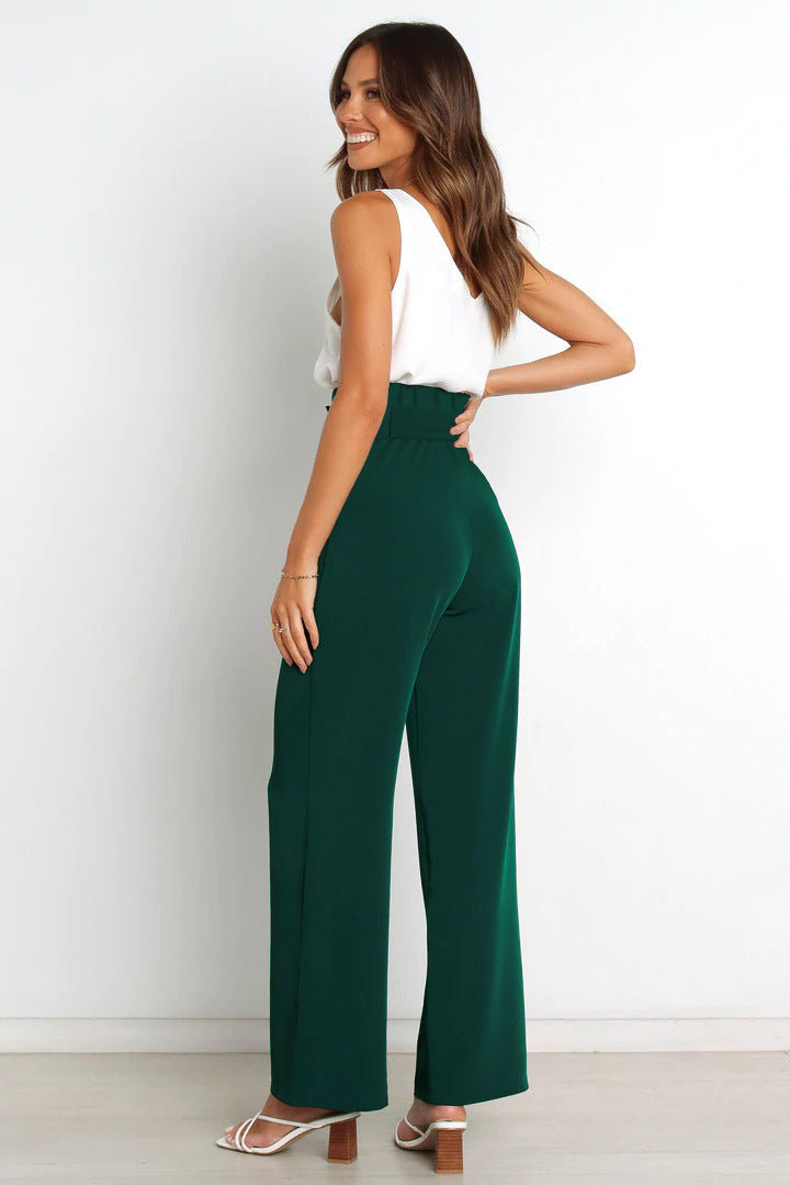 Pantalon taille haute avec ceinture à nouer pour femme