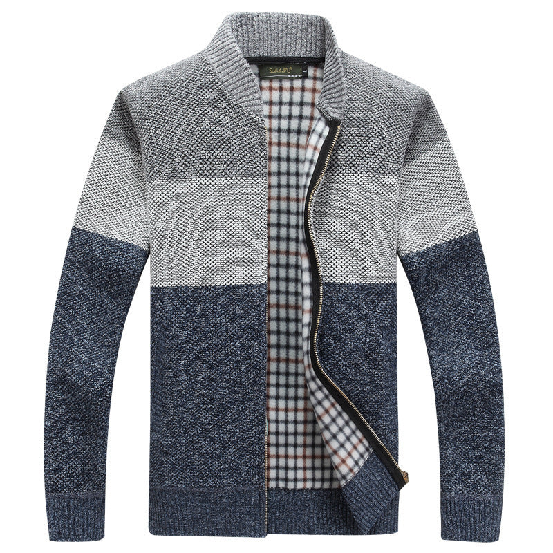 Cardigan à fermeture éclair en tricot coloré pour hommes avec doublure en tissu écossais