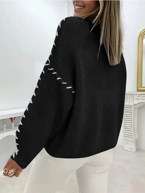 Pull en tricot pour femmes avec coutures contrastées