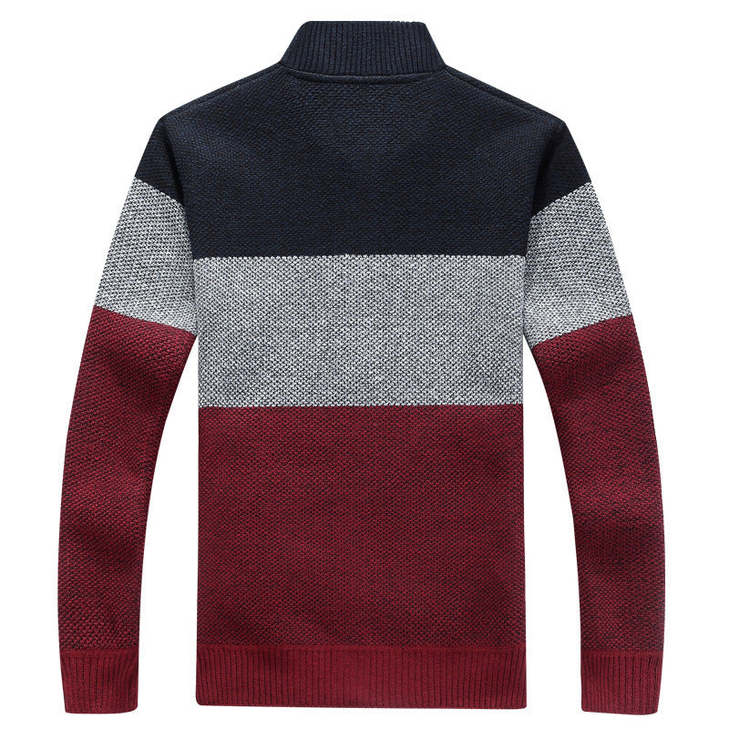 Cardigan à fermeture éclair en tricot coloré pour hommes avec doublure en tissu écossais