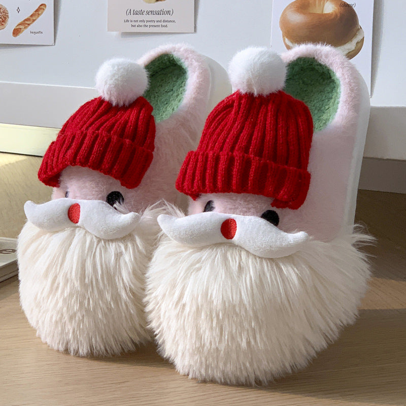 Chaussons Luffy Père Noël avec barbe et chapeau en peluche