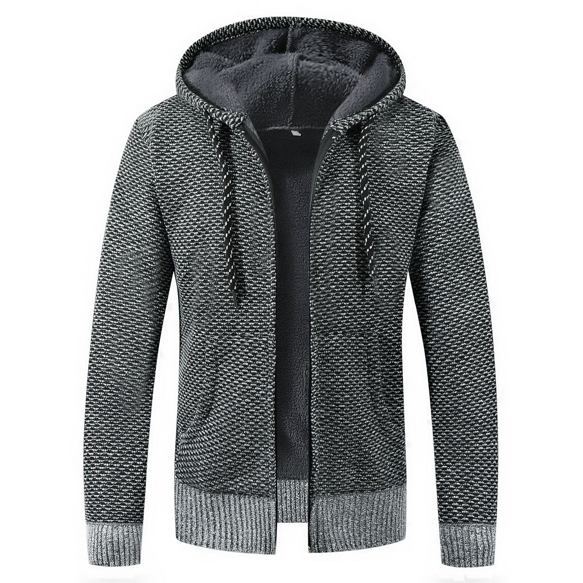 Cardigan à capuche en tricot texturé avec doublure en polaire pour hommes