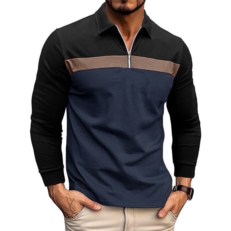 Chemise décontractée à manches longues pour hommes avec motifs en blocs de couleurs