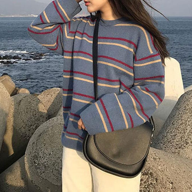 Pull rayé en tricot surdimensionné pour femmes