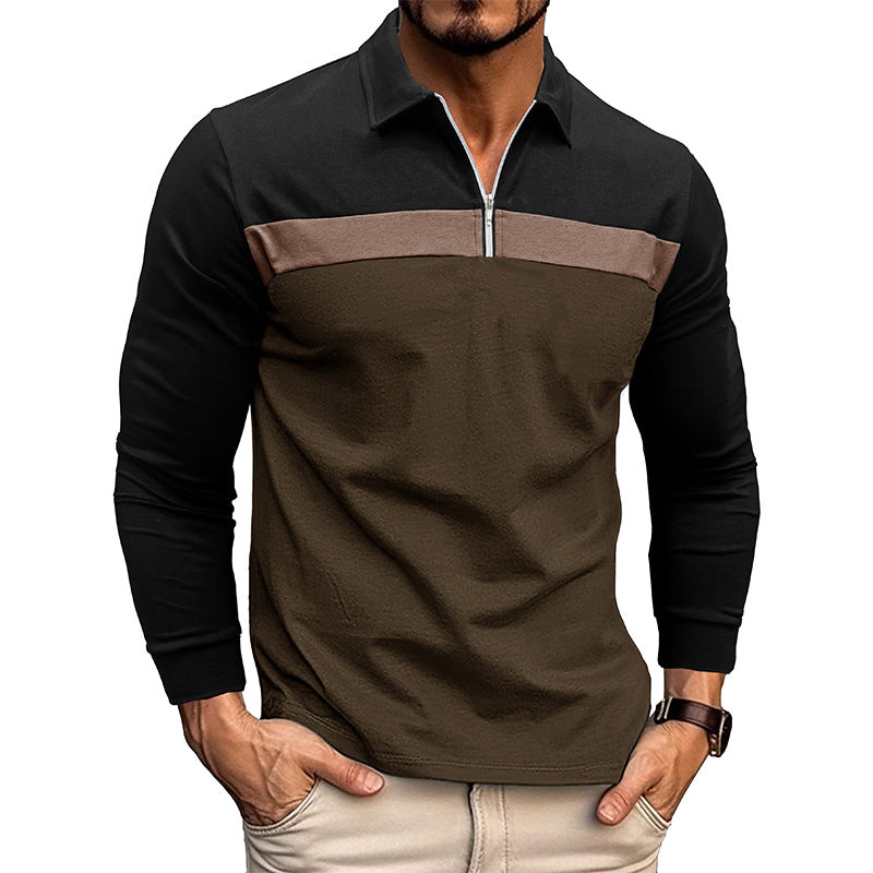 Chemise décontractée à manches longues pour hommes avec motifs en blocs de couleurs