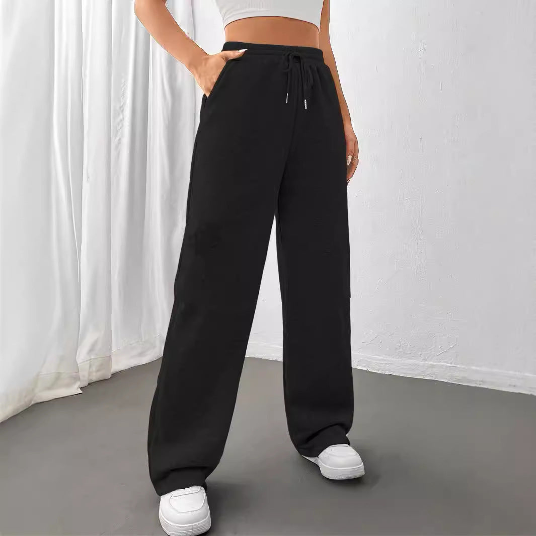 Pantalon confort à taille haute et jambe large avec cordon de serrage pour femmes