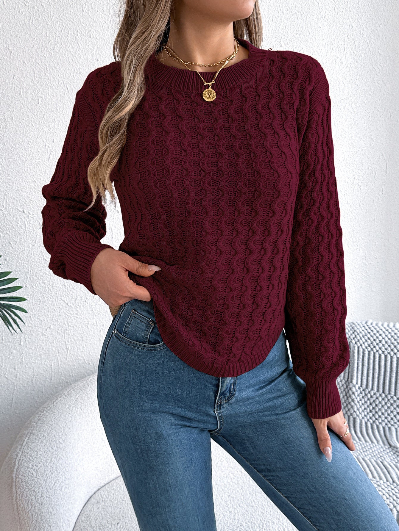 Pull classique en maille torsadée pour femmes