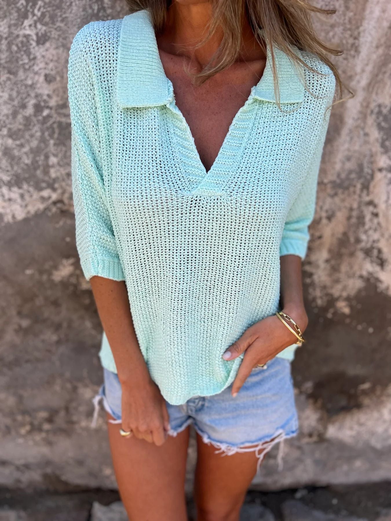 Pull en maille décontracté à col en V pour femmes