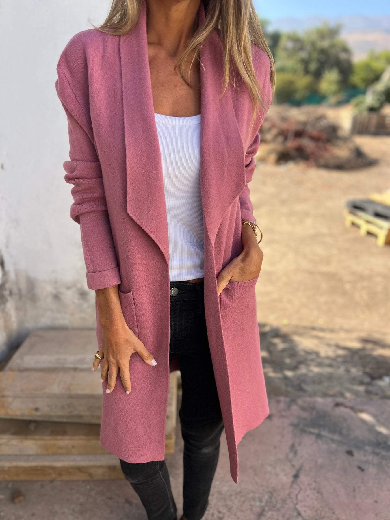 Veste longue tendance avec poches pour femme