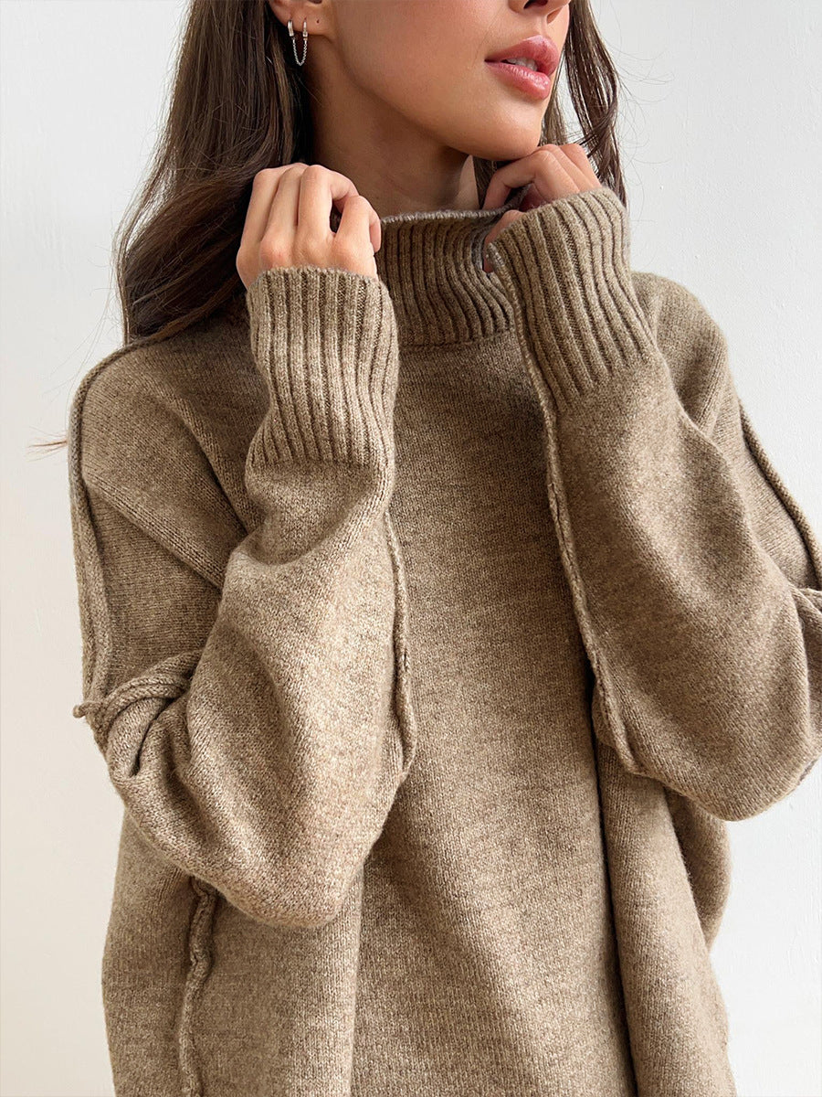 Conjunto de suéter de cuello alto tejido para mujer