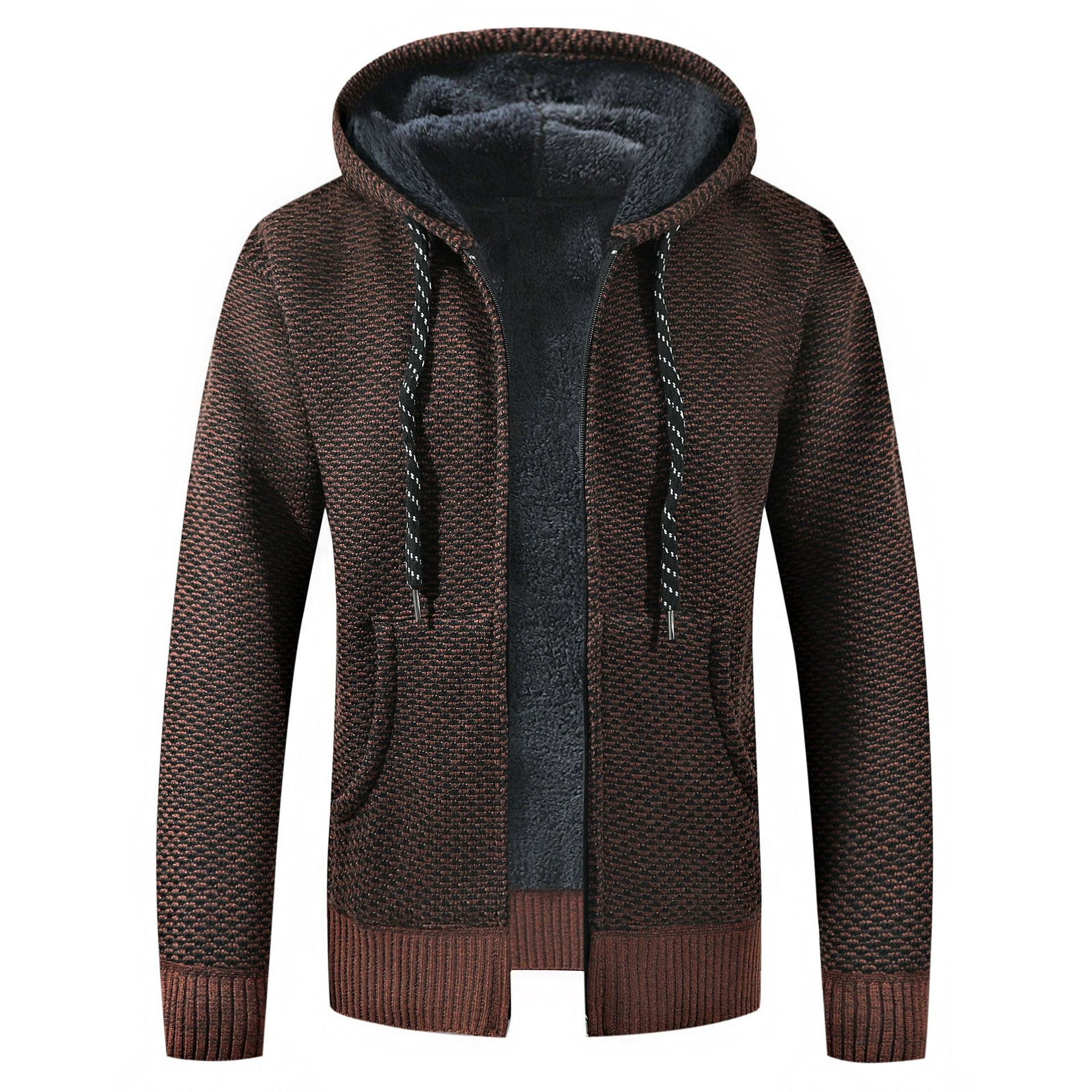 Cardigan à capuche en tricot texturé avec doublure en polaire pour hommes