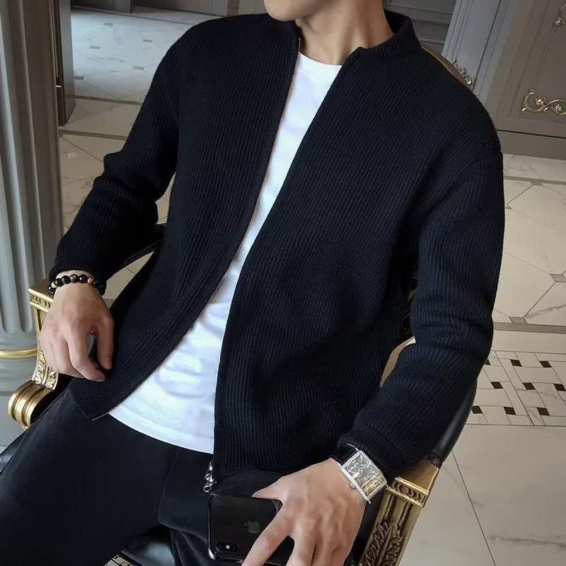 Cardigan zippé minimaliste en tricot côtelé pour hommes